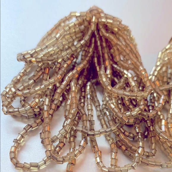 Vintage clip ons Gold Beaded Tassel Earrings - Picture 2 of 6